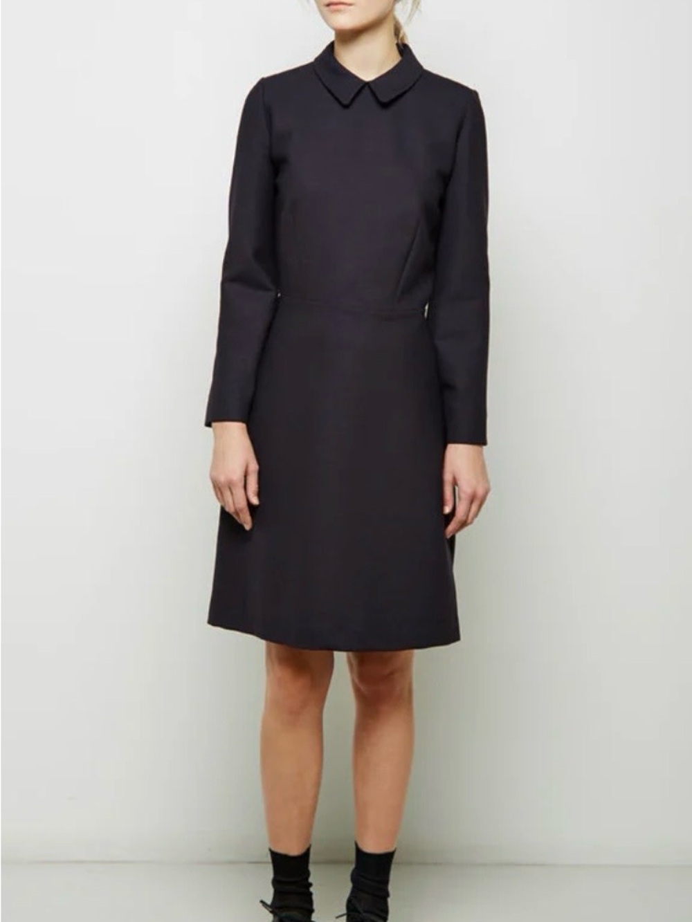 A.P.C. “Robe Austin” Classic Navy Long-Sleeve Collar Dress. Size M